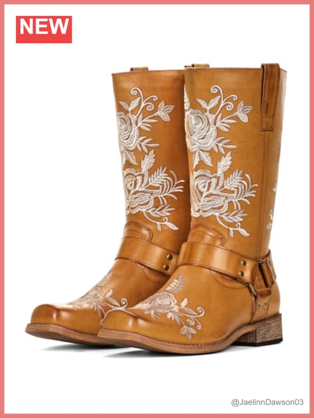 Square Toe Cowboy Boots Faux Leather Mid-Calf Women Western